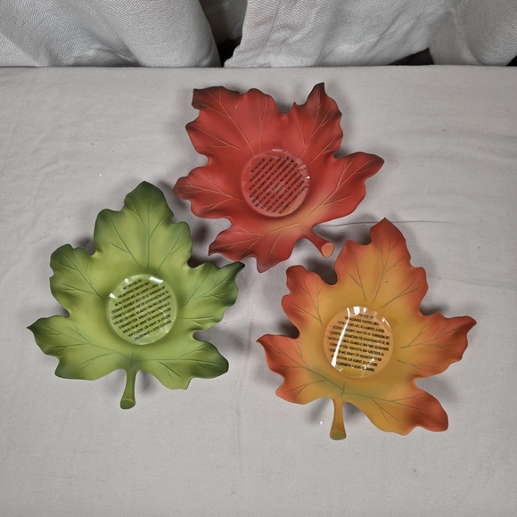 PartyLite Autumn Leaf Candle Holders - Red, Green, Orange - Picture 2 of 9